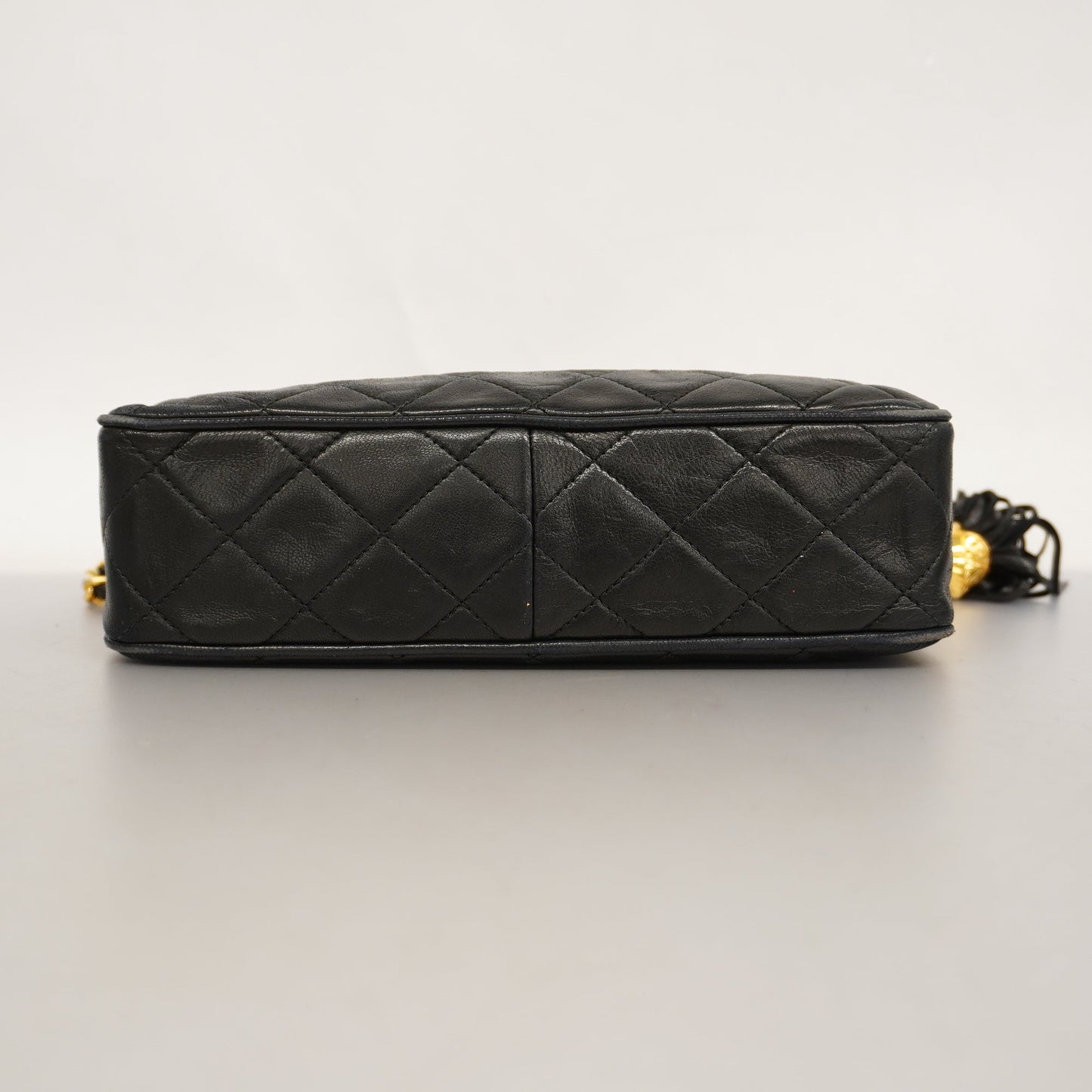 CHANEL  Matelasse Chain Shoulder With Fringes Leather Shoulder Bag Black