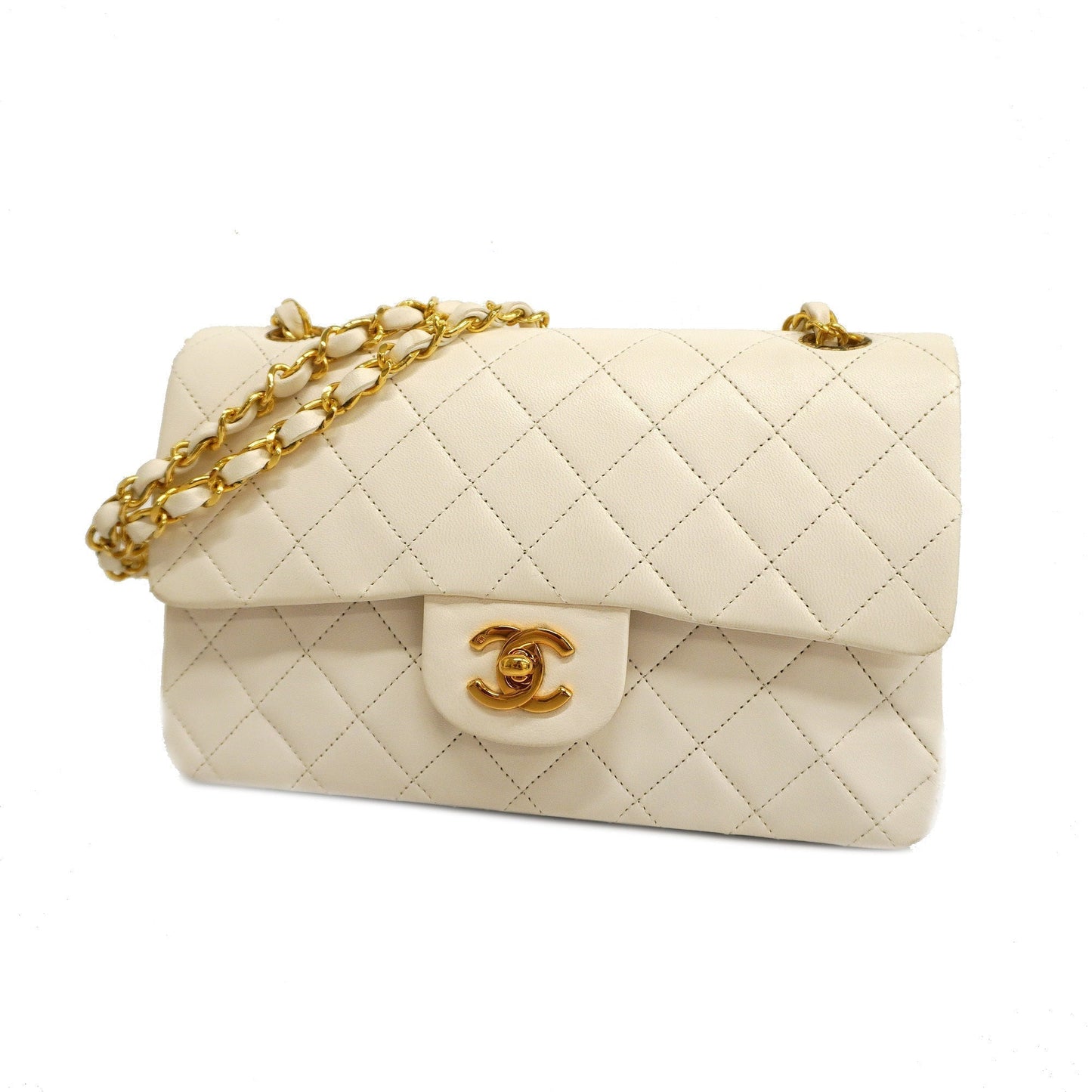 CHANEL  Matelasse W Flap W Chain Women's Leather Shoulder Bag White