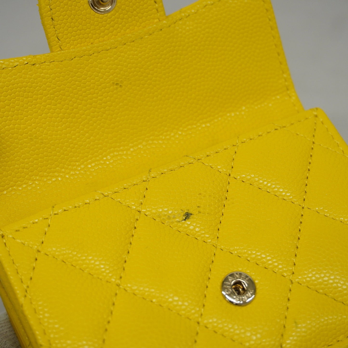 CHANEL  Matelasse Tri-fold Wallet Gold Metal Fittings Women's Caviar Leather