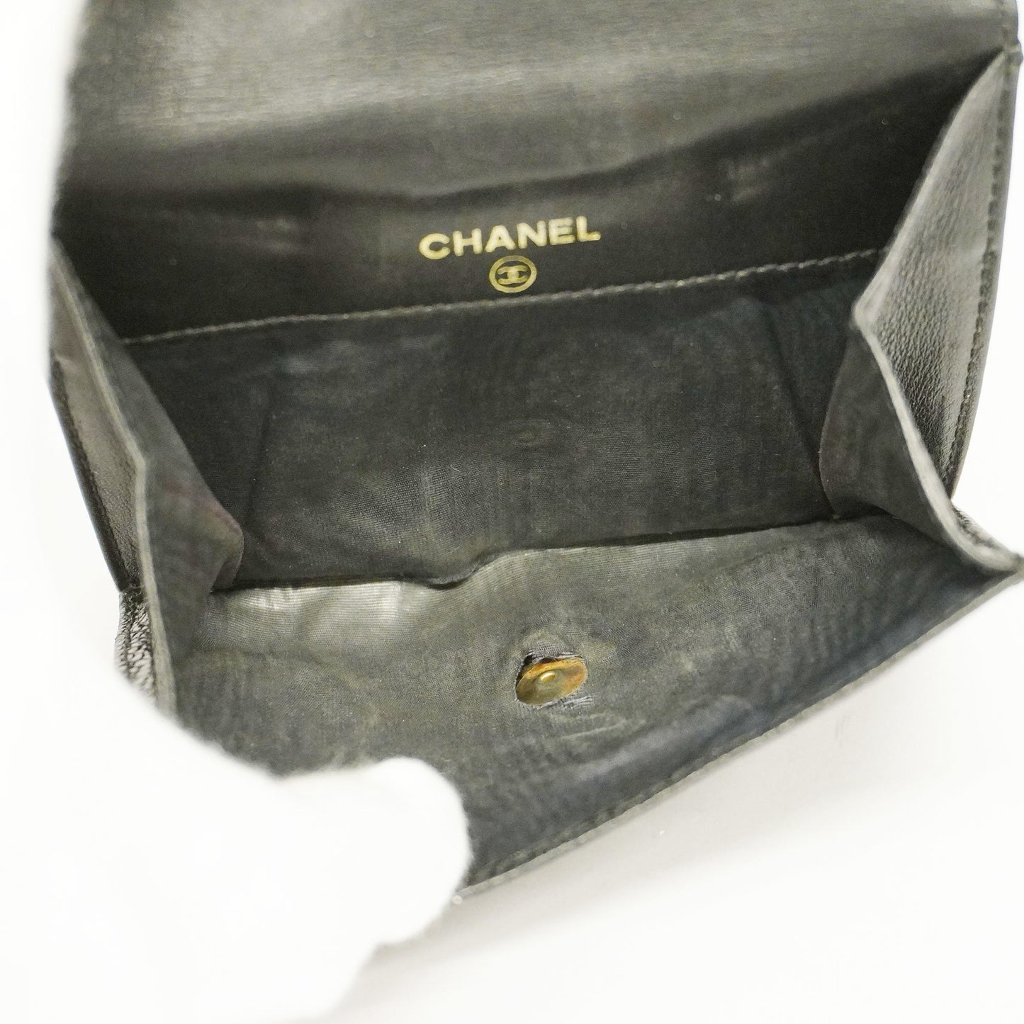 CHANEL  Gold Hardware Women's Caviar Leather Long Wallet [bi-fold] Black
