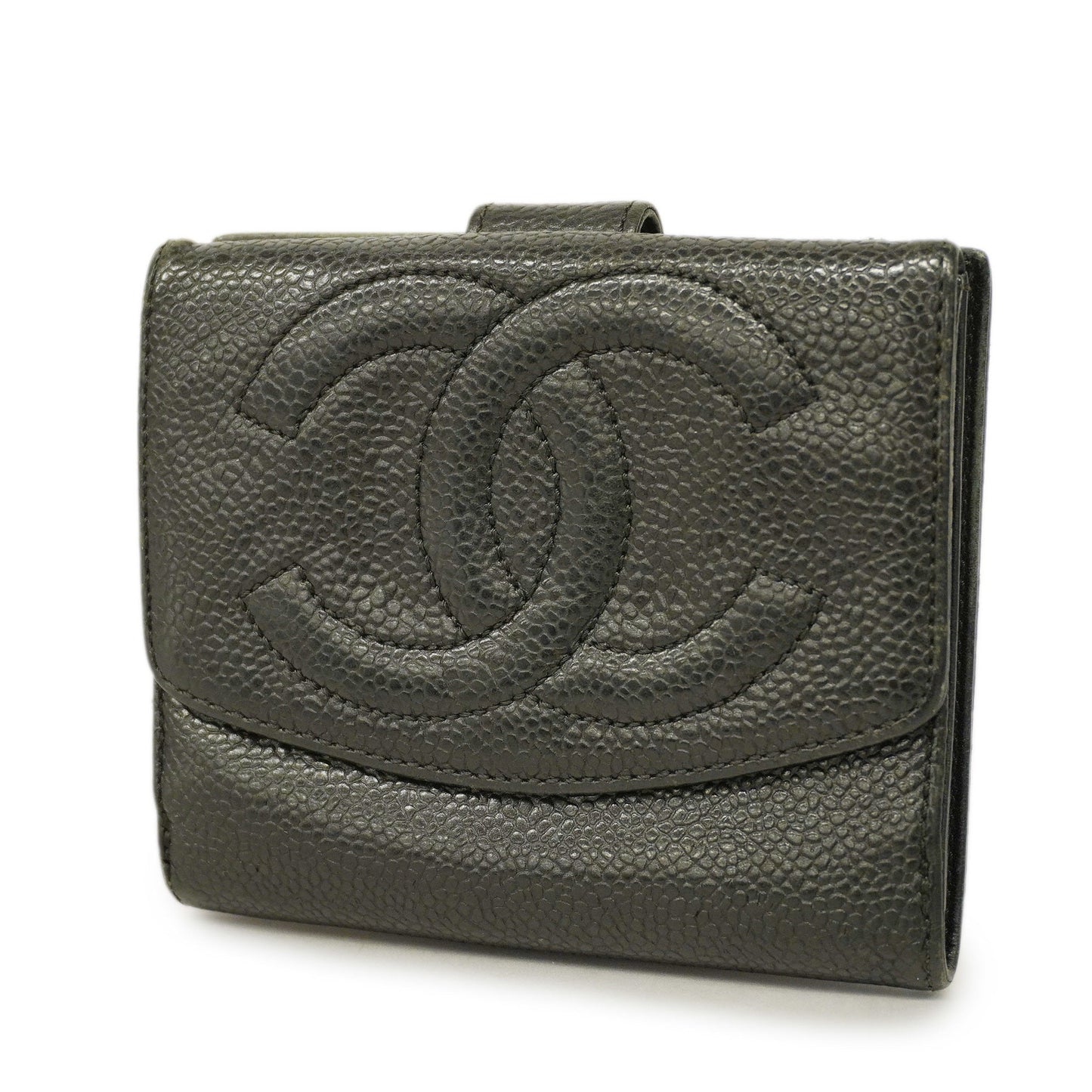 CHANEL  Gold Hardware Women's Caviar Leather Long Wallet [bi-fold] Black