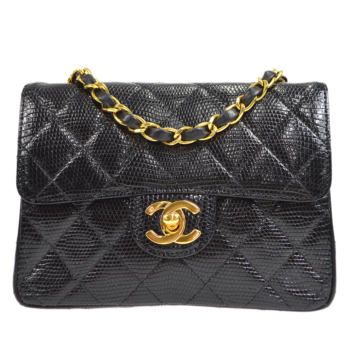 CHANEL * 1991-1994 Classic Square Flap Mini Black Lizard