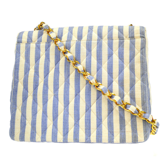 CHANEL * 1994-1996 Striped Straight Flap Medium Canvas