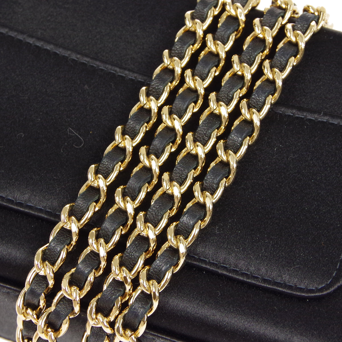 CHANEL * Double Chain Shoulder Bag Black Satin