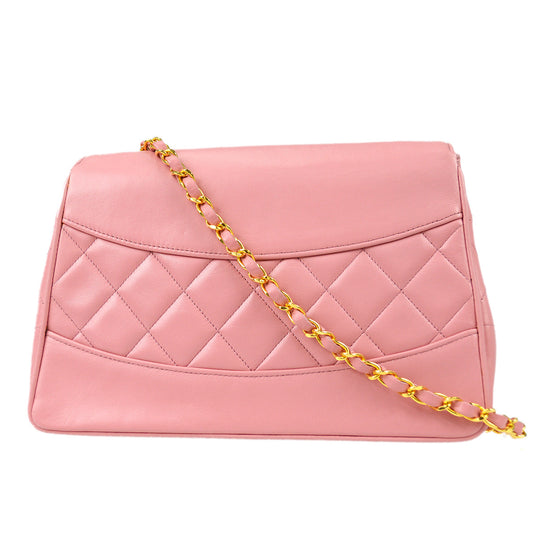 CHANEL * 1989-1991 Round Flap Shoulder Bag Medium Pink Lambskin 67904