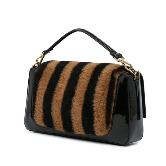 Black Fendi Shearling Pequin Baguette Satchel