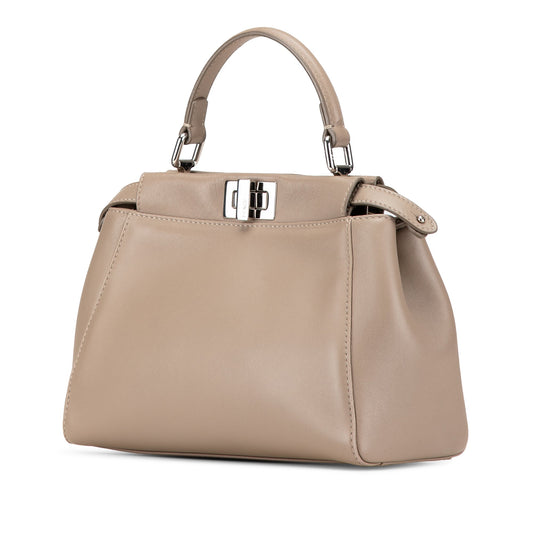 Beige Fendi Mini Leather Iconic Peekaboo Satchel