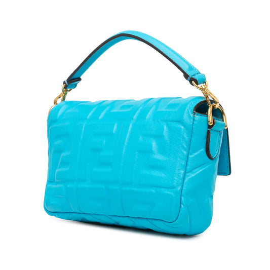 Blue Fendi Mini Embossed Zucca Baguette Satchel