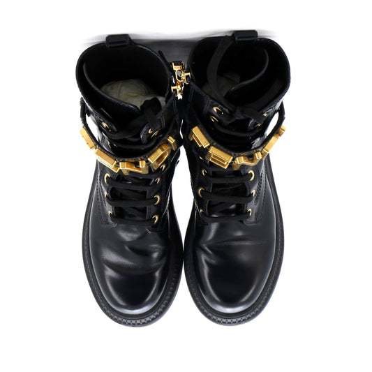 Women's Fendigraphy Biker Combat Boots Leather with Metal