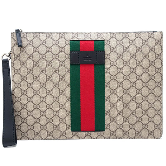 Gucci GG Supreme Canvas Leather Clutch Bag