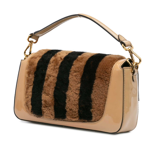 Brown Fendi Shearling Pequin Baguette Satchel