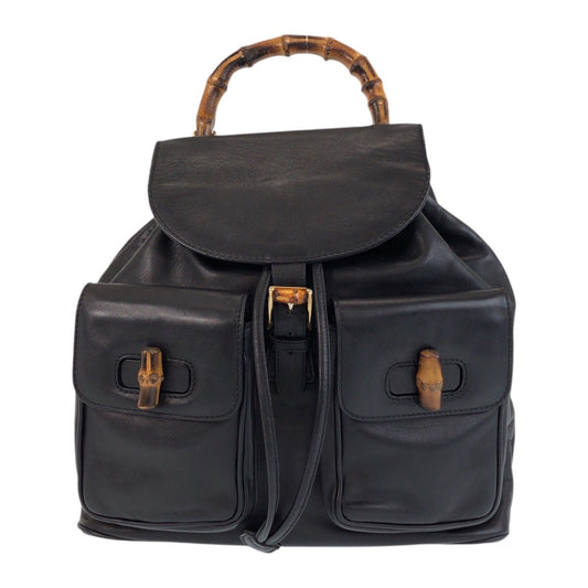 Gucci Bamboo Leather Backpack Black Gold