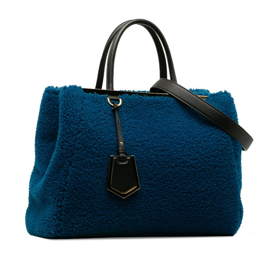 Blue Fendi Medium Shearling 2Jours Satchel