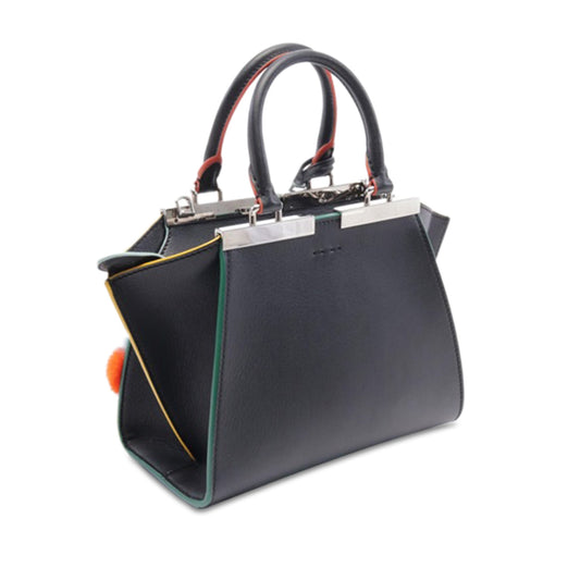 Black Fendi Mini Leather Pom Pom 3Jours Satchel