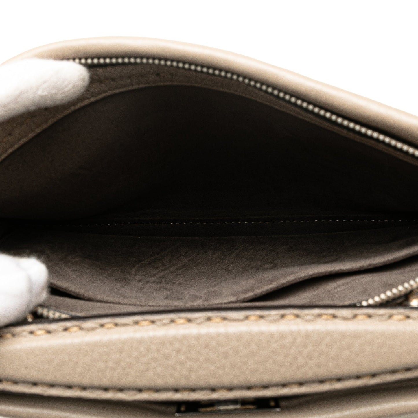 Beige Fendi Sue Tilley Mini Calfskin Romano Selleria Banana Peekaboo Iconic Fit Satchel