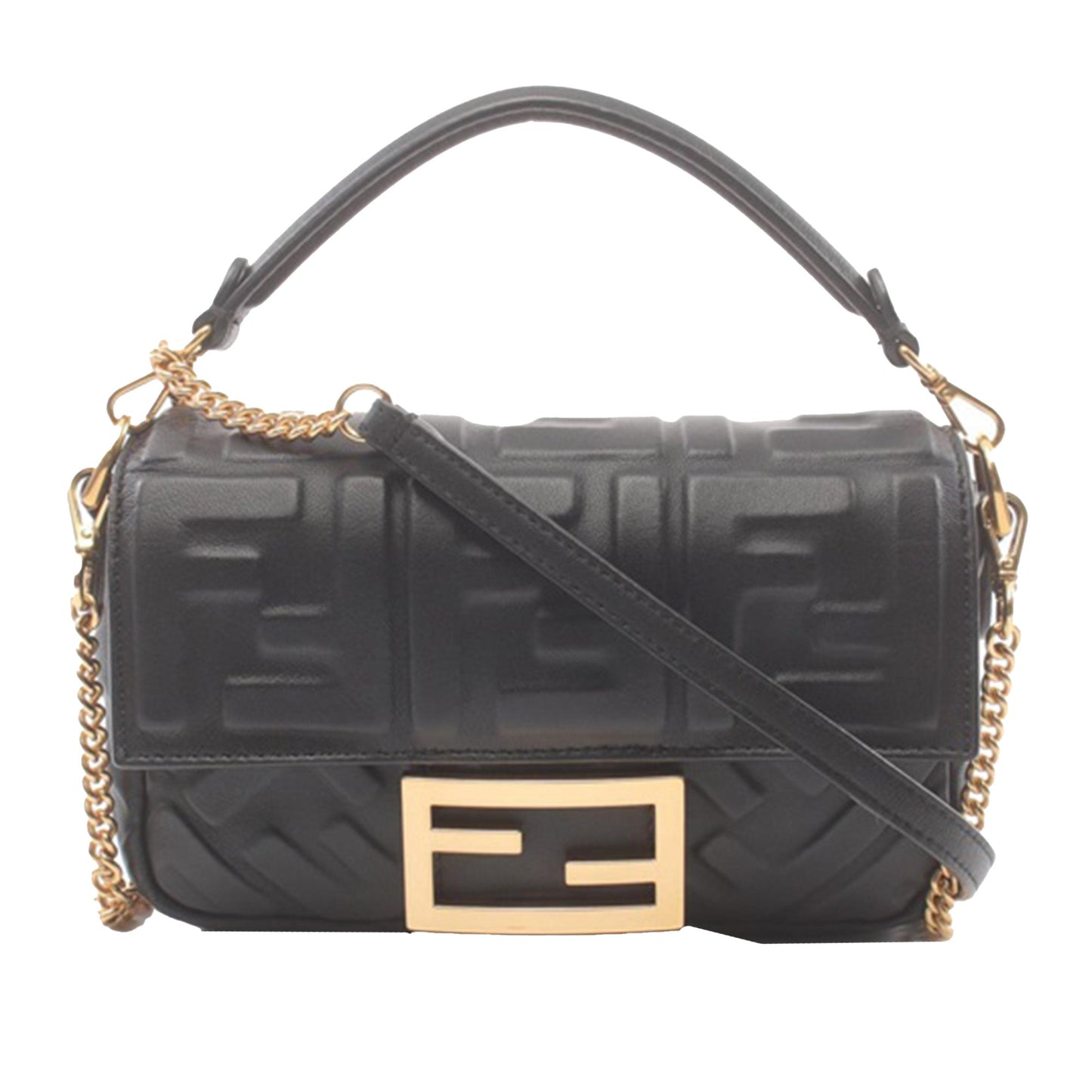 Black Fendi Mini Zucca Embossed Leather Baguette Satchel