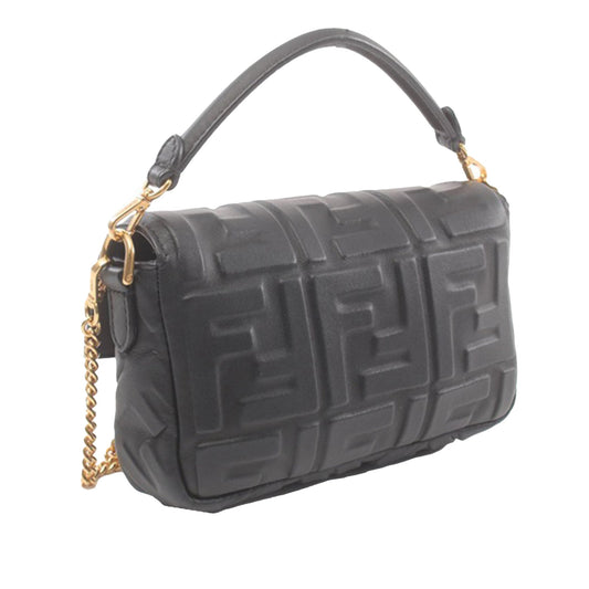 Black Fendi Mini Zucca Embossed Leather Baguette Satchel