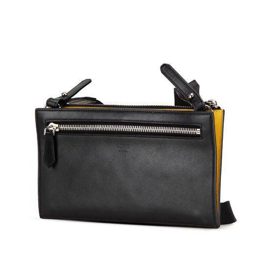 Black Fendi Leather Monster Wallet on Strap Crossbody Bag