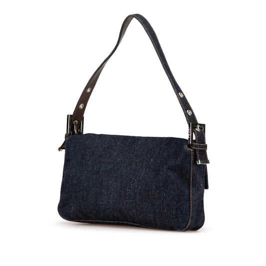 Blue Fendi Denim Baguette Shoulder Bag