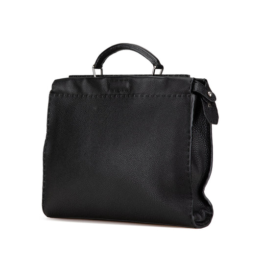 Black Fendi Large Leather Selleria Peekaboo Iconic Fit Bag