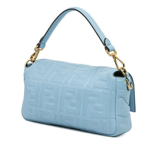 Blue Fendi Zucca Embossed Leather Baguette Satchel
