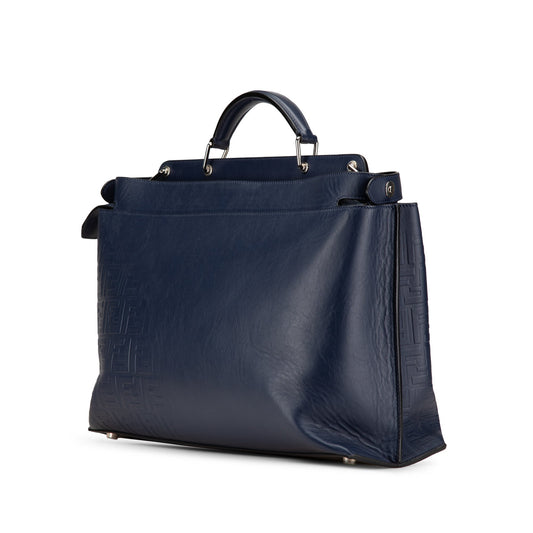 Blue Fendi Large Zucca Embossed Leather Peekaboo Iconic Essential Satchel