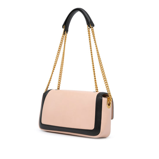 Blush Fendi Bicolor Leather Chain Midi Baguette Shoulder Bag