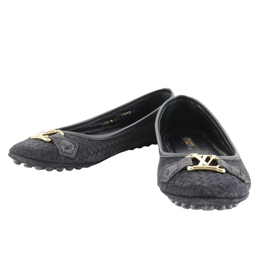LOUIS VUITTON Ballet shoes Suede black Flat ballerina LV logo 36 1/2