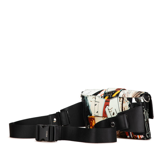 White Fendi Nylon Karl Kollage Convertible Belt Baguette