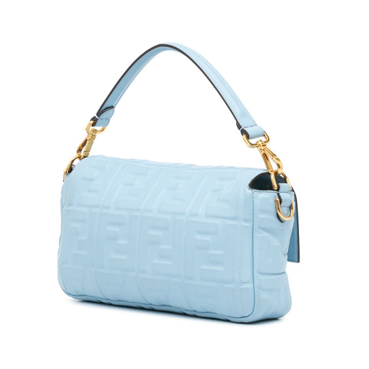 Blue Fendi Zucca Embossed Leather Baguette Satchel