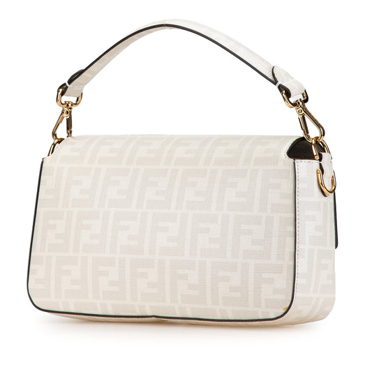 White Fendi Zucca Graphic Print Coated Canvas Bikini Girls Baguette Satchel