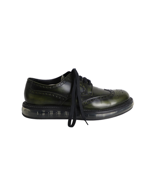 Prada Air Sole Derby Shoes in Green Leather