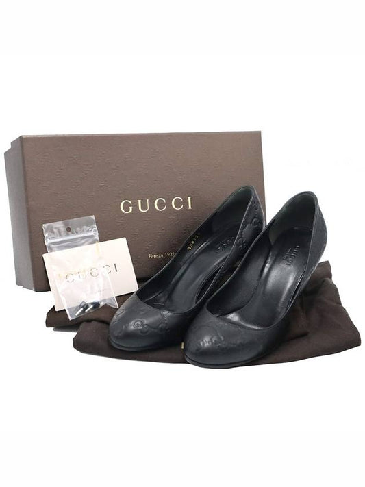 Gucci 338726 GG Logo Black Cima Leather Pumps Shoes 36